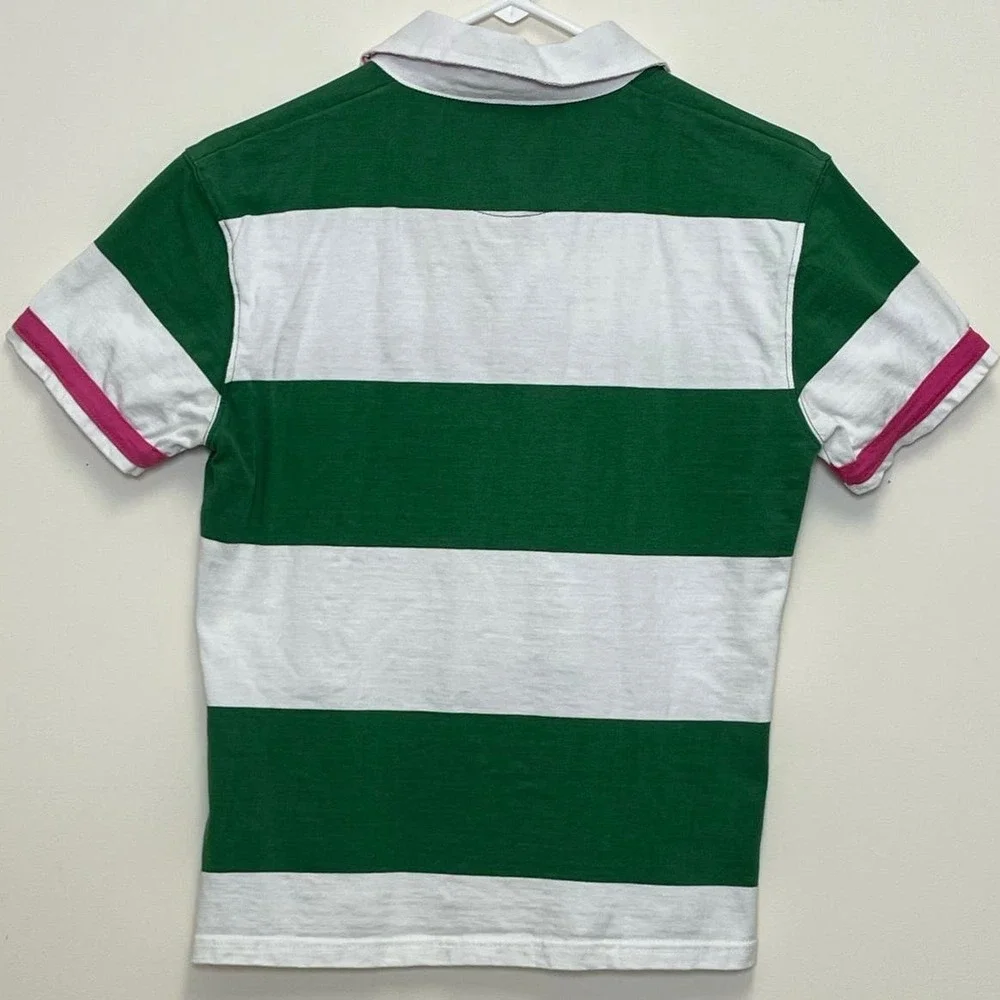 Guinness Green White Striped Polo with Pink Trim - Picture 3 of 8